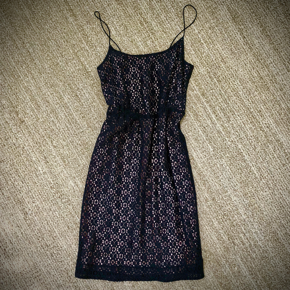 J. Crew Black Lace and Chiffon Blouson Slip Dress